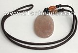 NGP5608 Strawberry quartz oval pendant with nylon cord necklace
