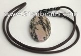 NGP5624 Rhodonite oval pendant with nylon cord necklace