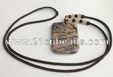 NGP5625 Rhodonite rectangle pendant with nylon cord necklace