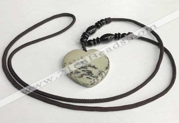 NGP5630 Jasper heart pendant with nylon cord necklace