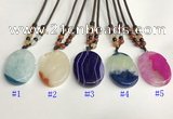 NGP5646 Agate oval pendant with nylon cord necklace