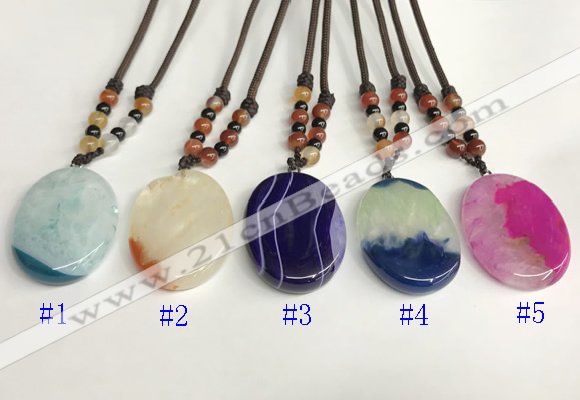 NGP5646 Agate oval pendant with nylon cord necklace