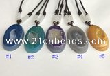 NGP5651 Agate oval pendant with nylon cord necklace