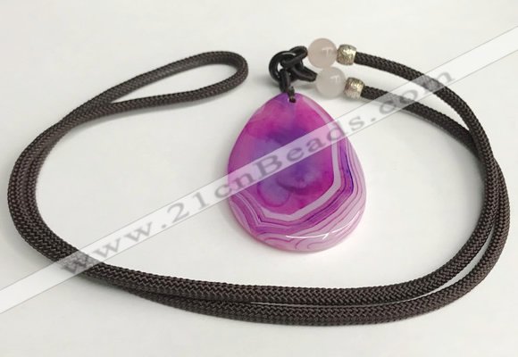 NGP5657 Agate flat teardrop pendant with nylon cord necklace