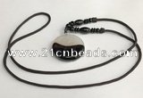 NGP5662 Agate flat round pendant with nylon cord necklace