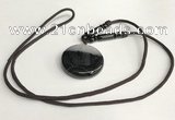 NGP5663 Agate flat round pendant with nylon cord necklace