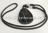 NGP5675 Agate flat teardrop pendant with nylon cord necklace