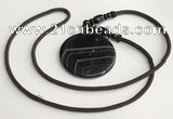 NGP5676 Agate flat round pendant with nylon cord necklace