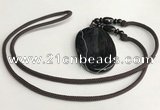 NGP5677 Agate oval pendant with nylon cord necklace