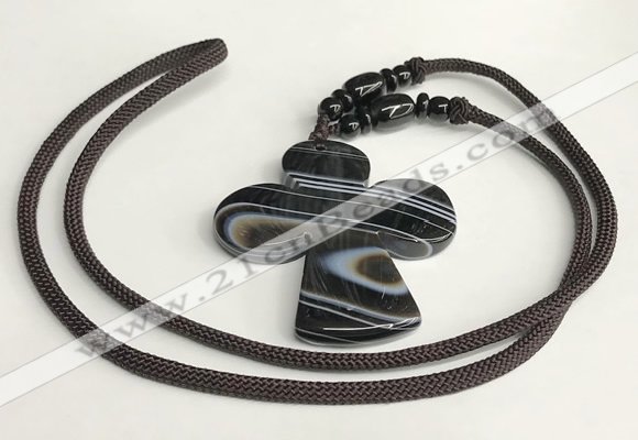 NGP5685 Agate cross pendant with nylon cord necklace