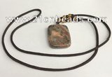 NGP5691 Rainforest agate rectangle pendant with nylon cord necklace