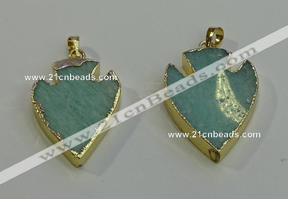 NGP6001 22*30mm - 25*35mm arrowhead amazonite gemstone pendants