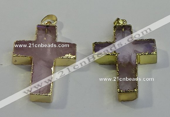 NGP6036 30*40mm - 35*45mm cross rose quartz pendants