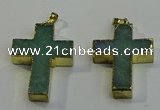 NGP6037 30*40mm - 35*45mm cross green aventurine pendants