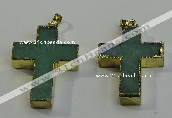 NGP6037 30*40mm - 35*45mm cross green aventurine pendants