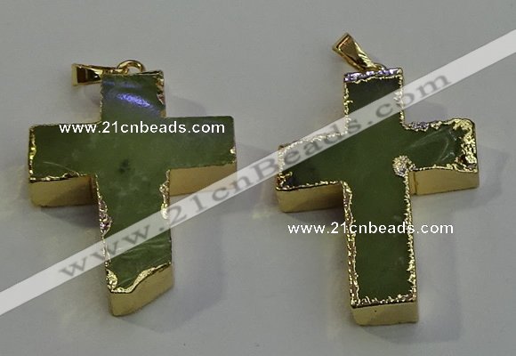 NGP6040 30*40mm - 35*45mm cross green rutilated quartz pendants