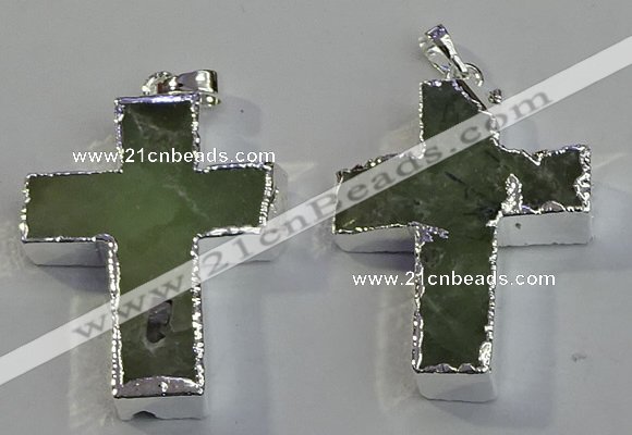 NGP6046 30*40mm - 35*45mm cross green rutilated quartz pendants