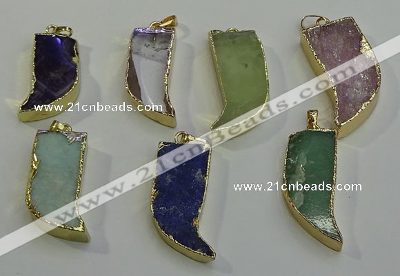 NGP6060 15*40mm - 18*45mm horn mixed gemstone pendants