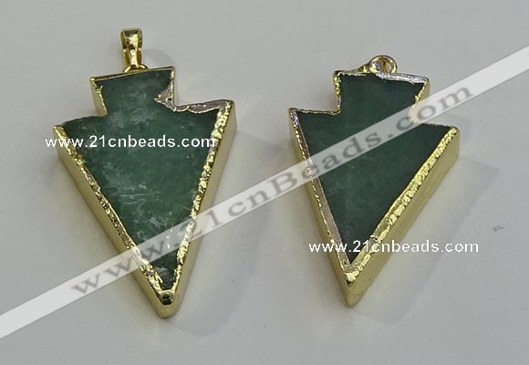 NGP6063 20*40mm - 25*45mm arrowhead green aventurine pendants