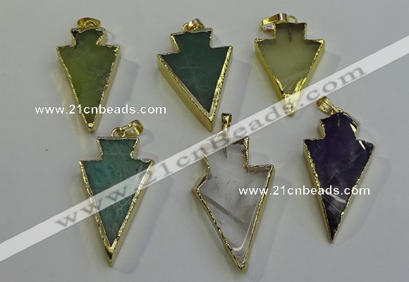 NGP6068 20*40mm - 25*45mm arrowhead mixed gemstone pendants