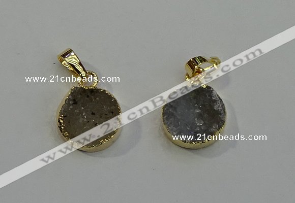 NGP6076 14mm - 15mm flat round druzy agate pendants