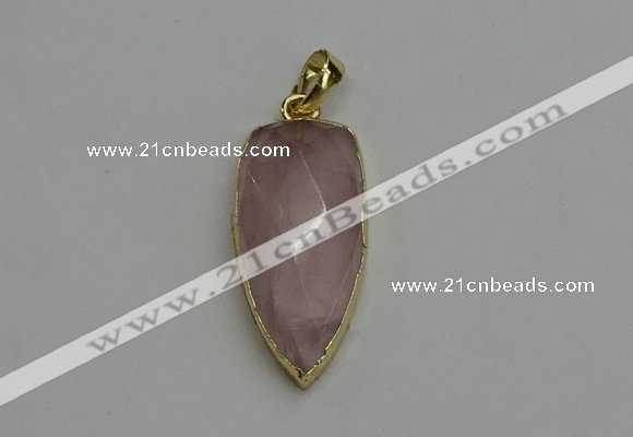 NGP6121 12*35mm - 15*40mm arrowhead rose quartz pendants