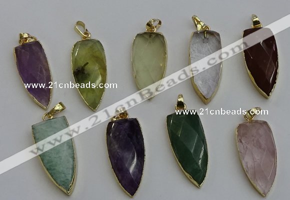 NGP6125 15*40mm arrowhead mixed gemstone pendants wholesale