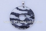 NGP614 5pcs 6*41mm black zebra jasper with brass setting donut pendants