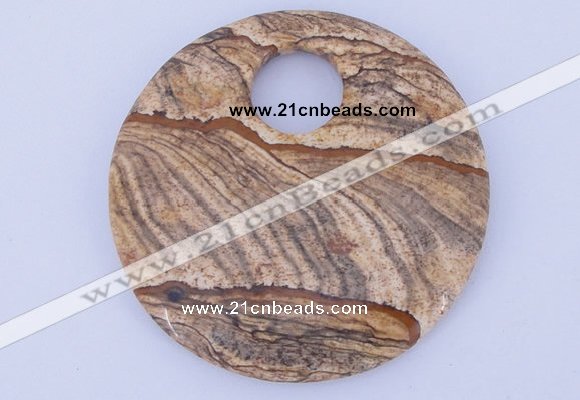 NGP619 5pcs 6*50mm picture jasper gemstone donut pendants wholesale