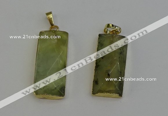 NGP6202 14*30mm - 15*38mm faceted rectangle green rutilated quartz pendants