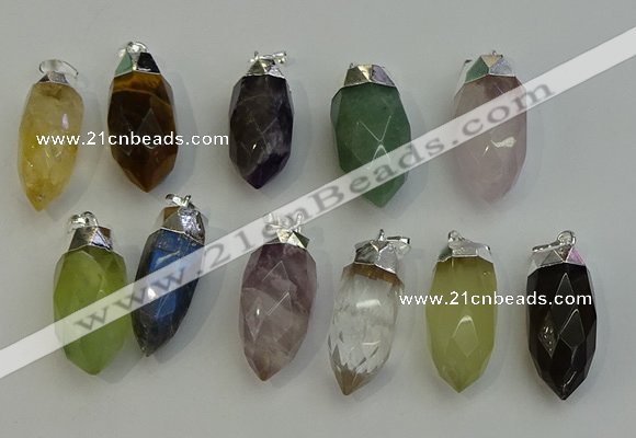 NGP6230 12*28mm - 15*30mm faceted bullet mixed gemstone pendants