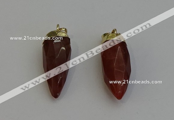 NGP6242 12*28mm - 15*30mm faceted bullet red rabbit hair pendants