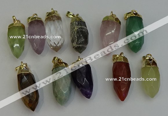 NGP6250 12*28mm - 15*30mm faceted bullet mixed gemstone pendants