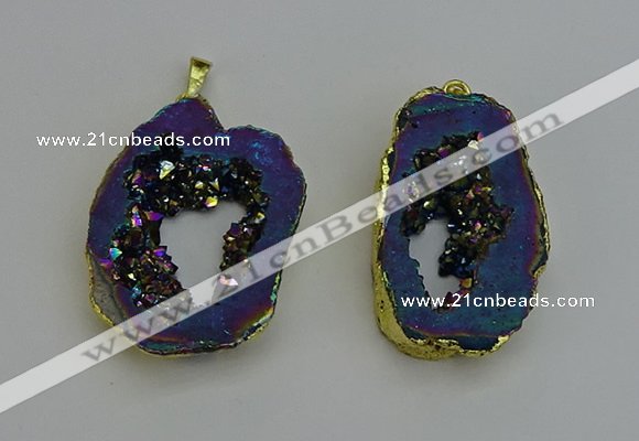 NGP6312 25*35mm - 30*45mm freeform plated druzy agate pendants