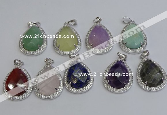 NGP6348 25*30mm teardrop mixed gemstone pendants wholesale