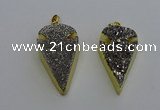 NGP6375 23*42mm - 25*45mm arrowhead plated druzy agate pendants