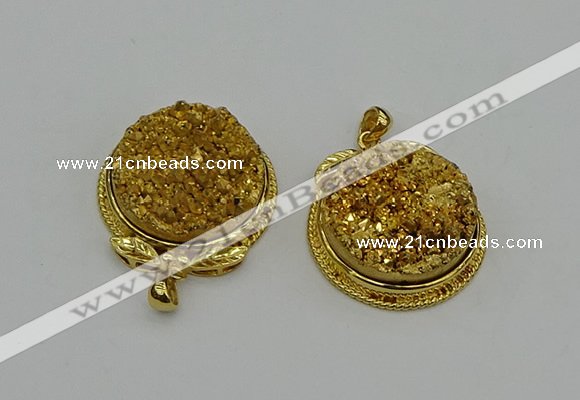 NGP6383 28mm - 30mm flat round plated druzy agate pendants