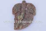 NGP639 5pcs 5*38*52mm leaf Chinese unakite gemstone pendants