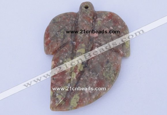 NGP639 5pcs 5*38*52mm leaf Chinese unakite gemstone pendants