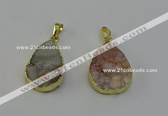 NGP6390 20*30mm - 25*30mm flat teardrop druzy agate pendants