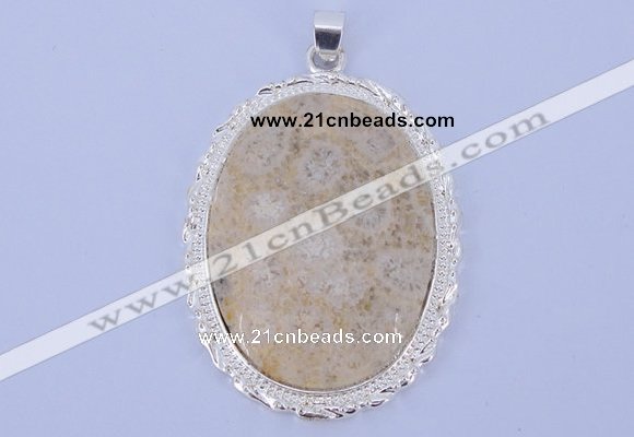 NGP647 5pcs 37*50mm oval chrysanthemum stone with brass pendants