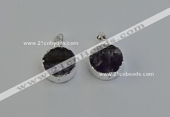 NGP6493 20mm - 22mm coin druzy amethyst pendants wholesale