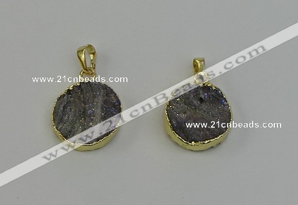 NGP6495 18mm - 20mm coin plated druzy agate pendants wholesale