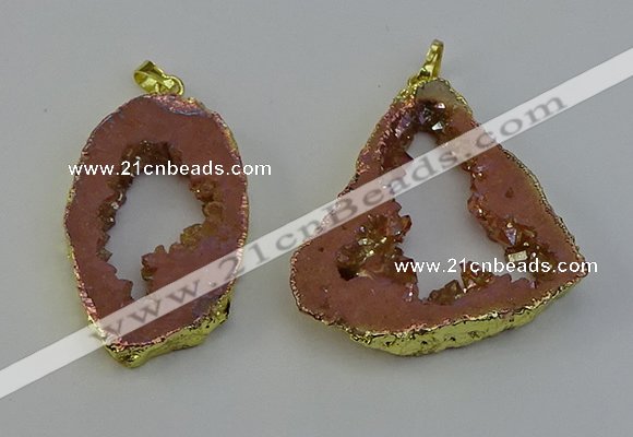 NGP6502 30*40mm - 35*45mm freeform plated druzy agate pendants