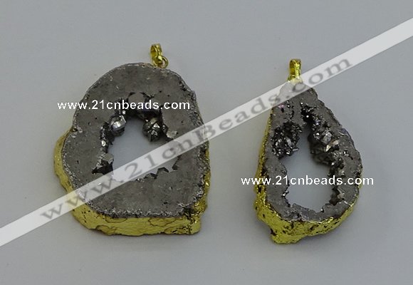 NGP6506 30*40mm - 35*45mm freeform plated druzy agate pendants