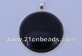 NGP651 5pcs 6*33mm flat round black obsidian with brass gemstone pendants