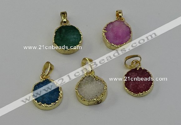 NGP6526 15mm - 16mm coin druzy agate pendants wholesale