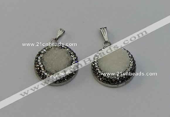 NGP6538 20mm - 22mm coin druzy agate gemstone pendants wholesale