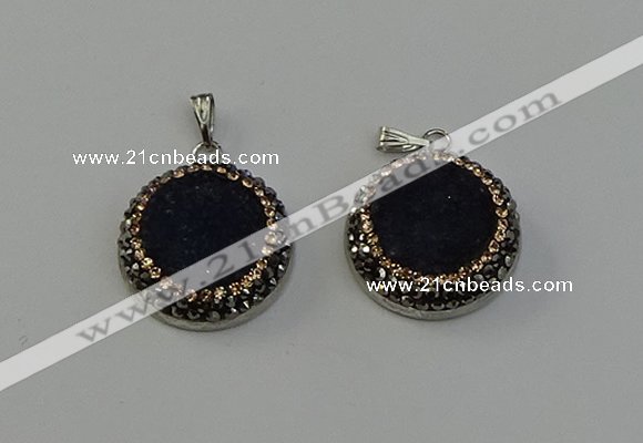 NGP6545 20mm - 22mm coin druzy agate gemstone pendants wholesale