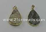 NGP6550 25*35mm - 25*40mm teardrop plated druzy agate pendants